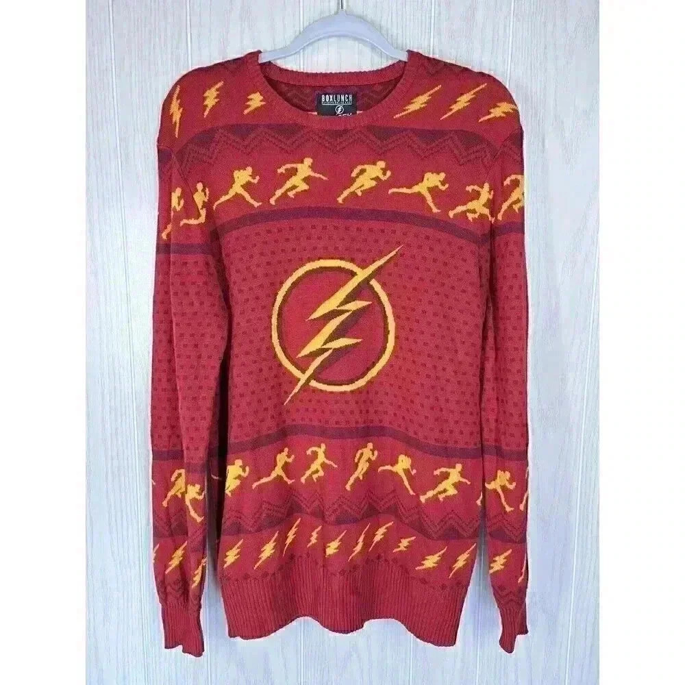 BoxLunch Mens Medium The Flash DC Comics Knit Sweater Ugly Christmas Fair Isle - Picture 3 of 9
